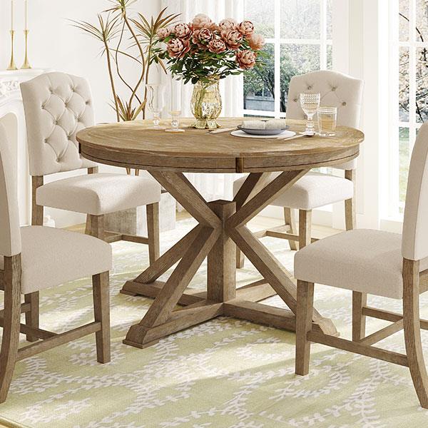 Functional Furniture Retro Style Dining Table Set with Extendable Table and 4 Upholstered Chairs for Dining Room and Living Room(Natural Wood Wash)