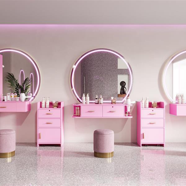 Pink modern simple hair desk, multi-layer storage space