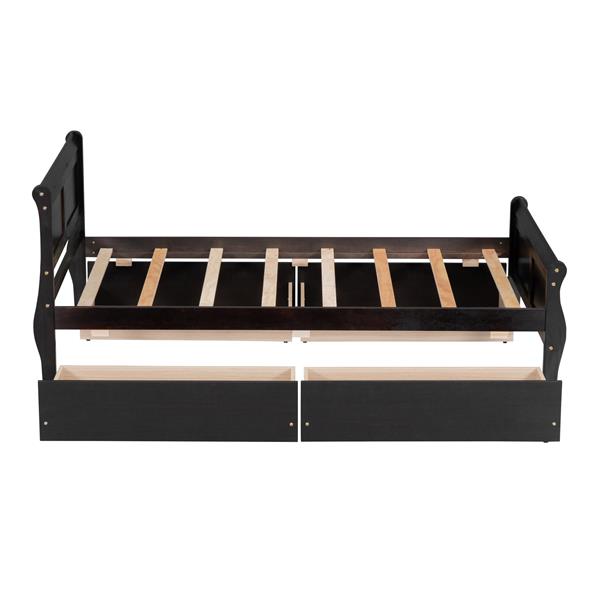 Twin Size Wood Platform Bed with 4 Drawers and Streamlined Headboard & Footboard, Espresso