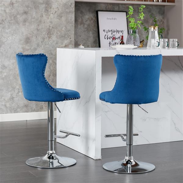 Furniture,Swivel Velvet Barstools Adjusatble Seat Height from 25-33 Inch, Modern Upholstered Chrome base Bar Stools with Backs Comfortable Tufted for Home Pub and Kitchen Island（Blue,Set of 2）