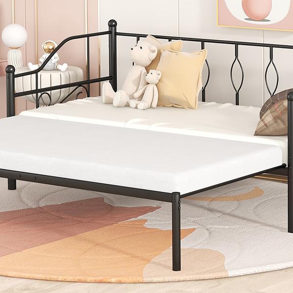 Twin Size Metal Daybed with Trundle, Daybed with Slat No Box required Black