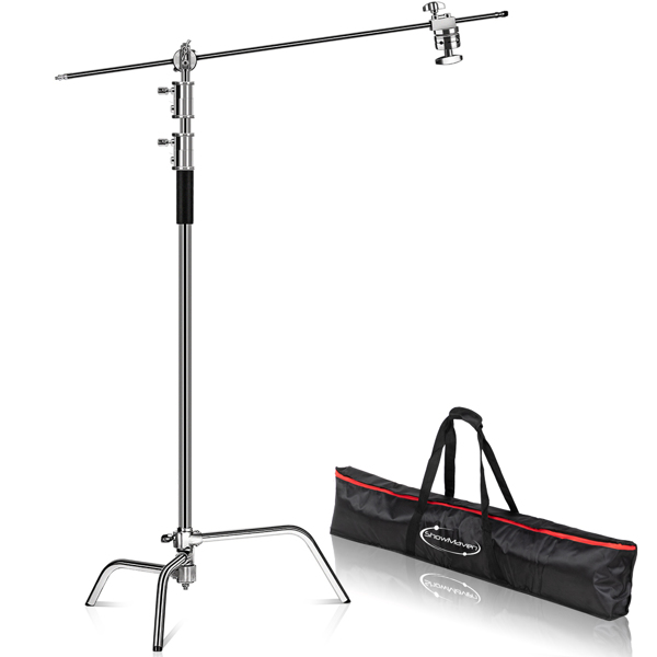 3m Verstellbarer C-Stand Lampentständer mit 1,2m Verlängerungsarm Tragetasche für Fotostudio, Silber