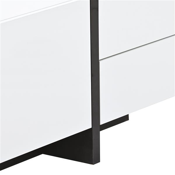 [VIDEO provided] White & Black Contemporary Rectangle Design TV Stand, Unique Style TV Console Table for TVs Up to 80'', Modern TV Cabinet with High Gloss UV Surface for Living Room.