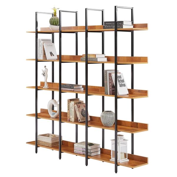 5 Tier Bookcase Home Office Open Bookshelf, Vintage Industrial Style Shelf, MDF Board, Black Metal Frame, Brown