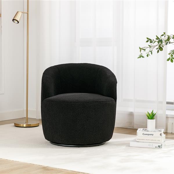 Teddy Fabric Swivel Armchair Barrel Chair With Black Powder Coating Metal Ring,Black