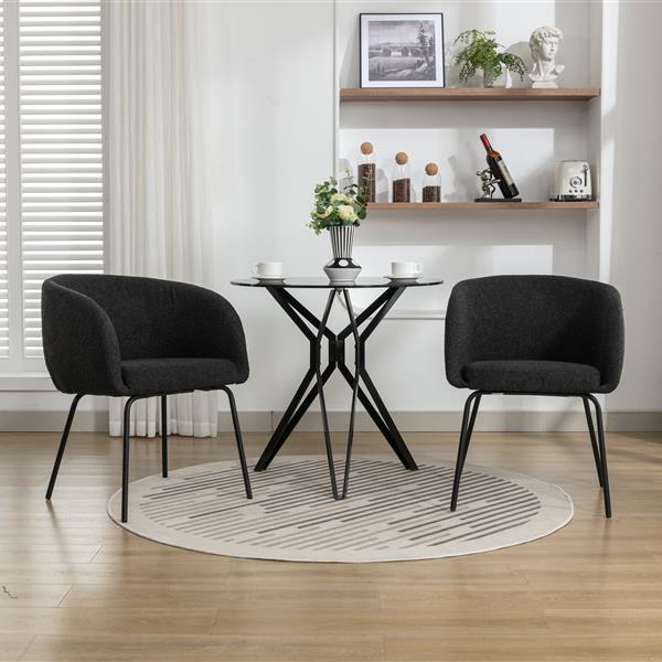 040-Set of 2 Boucle Fabric Dining Chairs With Black Metal Legs,Black