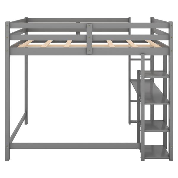 Full Size Loft Bed with Built-in Desk and Shelves,Gray