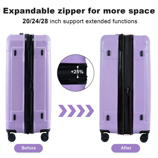 Luggage Sets New Model Expandable ABS+PC 3 Piece Sets with Spinner Wheels Lightweight TSA Lock (20/24/28), LIGHT PURPLE