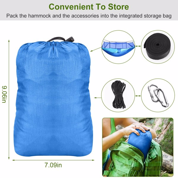 Camping Hammock, Portable Double Hammock with Net,600lbs Load 2 Persons Hammock w/Mosquito Net Outdoor Hiking Camping Hommock Portable Nylon Swing Hanging Bed w/ Strap Hook Carry Bag