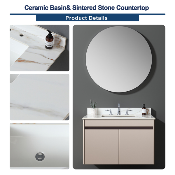 37 Inch Marble Vanity Top, Bathroom Vanity Top with Undermount Rectangular Middle Sink and 4" Height Backsplash, Pre-Drilled Faucet Hole Vanity Top, Three Holes