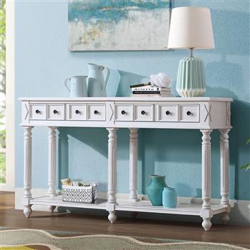 Retro Console Table Entryway Table 58\\" Long Sofa Table with 2 Drawers in Same Size and Bottom Shelf for Storage (Antique White)