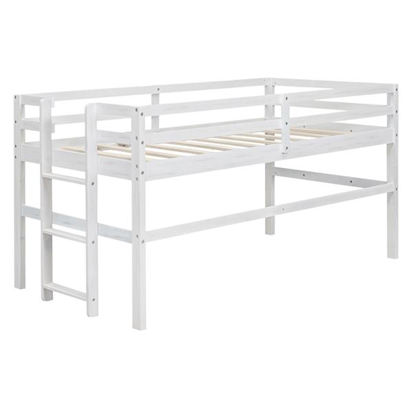 Wood Twin Size Loft Bed with Side Ladder, Antique White