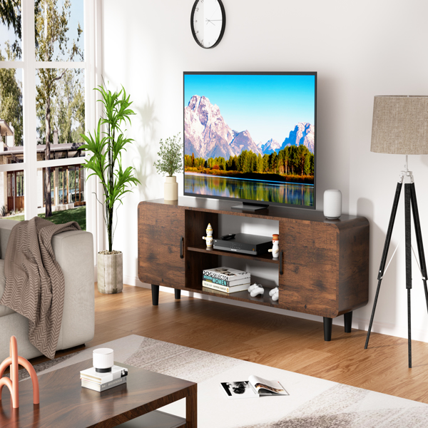 TV Stand for 55 Inch TV, Entertainment Center with Storage Cabinets, Soft Hinge Door with Handle, Media Console Table for Living Room Bedroom, Rustic Brown[Unable to ship on weekends, please note that