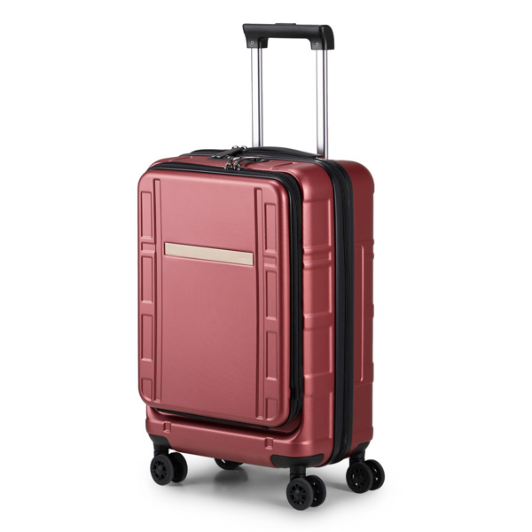 Carry on Luggage 22 X 14 X 9 Airline Approved, ABS+PC 20 Inch Luggage with Front Compartment, Double Spinner Wheels, TSA Lock，Wine Red Color