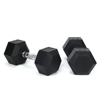 30LB (2piece)HDRS  Rubber Coated Solid Cast Iron Dumbbell with Contoured Chrome Handle, Hexagon Head