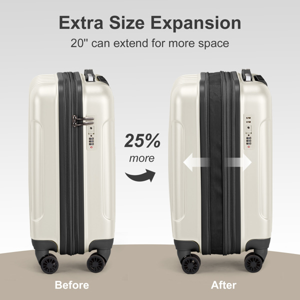 2 Piece Luggage Set, 20" Carry-On Expandble Luggage Hardside Lightweight Suitcase, 14" Mini Cosmetic Cases