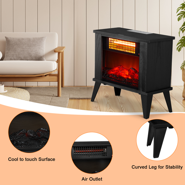 ZOKOP 15" Electric Fireplace Heater, Freestanding Wooden Fireplace Stove with 3D Realistic Flame, Overheat Protection, 1000W Portable Electric Heater for Indoor Bedroom Office Home, Black