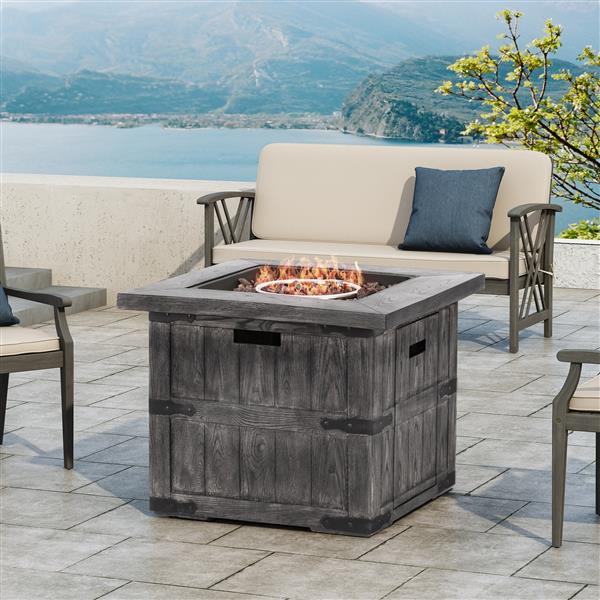 Outdoor Patio 24.5" H x 30" W Square Gas Burning Concrete Fire Pit - 40, 000 BTU, Fire Pit Table with Tank inside, Grey