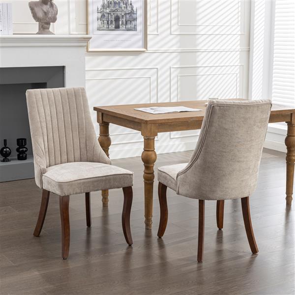 Rayon Cloth Flocking Linen Dining Chairs Channel Kitchen Dinner Chair Comfy Fabric Upholstered Accent Chair for Dining Room with Curved Solid Wood Legs,Set of 2 (Beige), SW1847BG