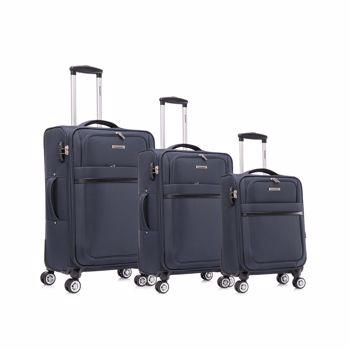 3-piece fabric soft luggage set with swivel wheels and password lock, 20/26/30 inches,Dark Blue