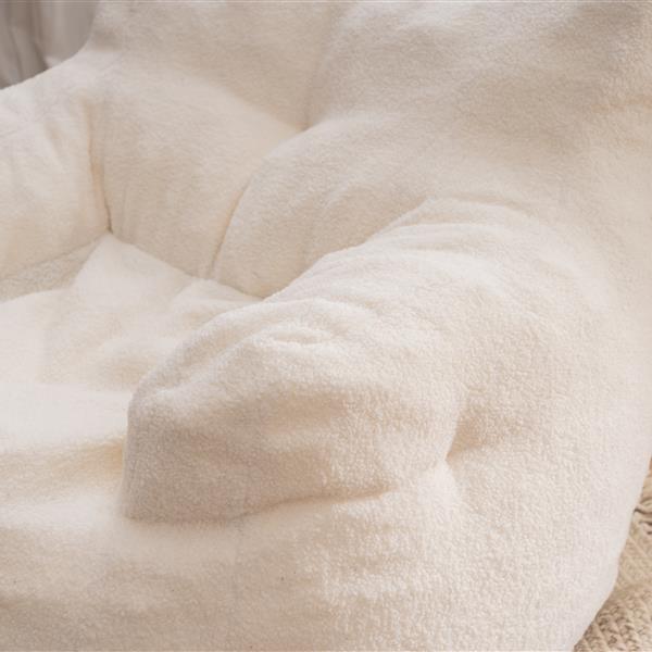 010-Soft Teddy Fabric Tufted Foam Bean Bag Chair With Teddy Fabric Ivory White