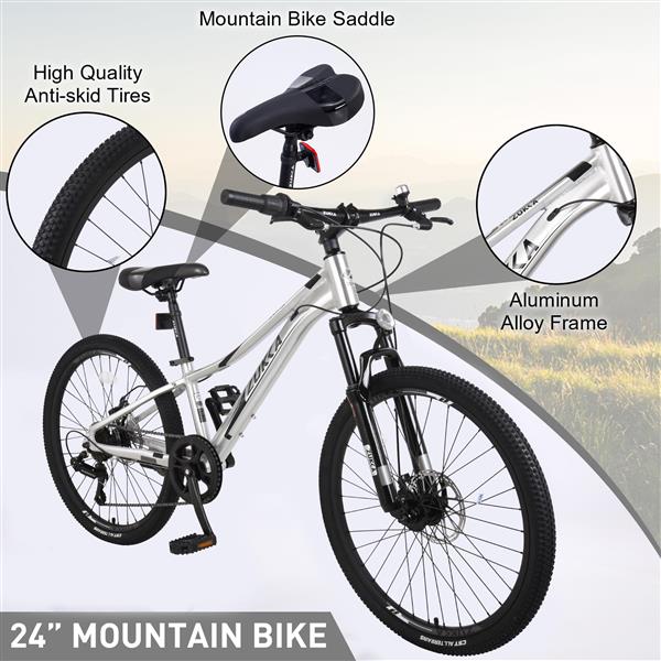 Mountain Bike for Girls and Boys  Mountain 24 inch 7-Speed bike