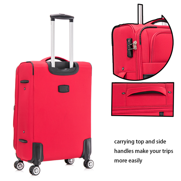 3-piece fabric soft luggage set with swivel wheels and password lock, 20/26/30 inches,Red