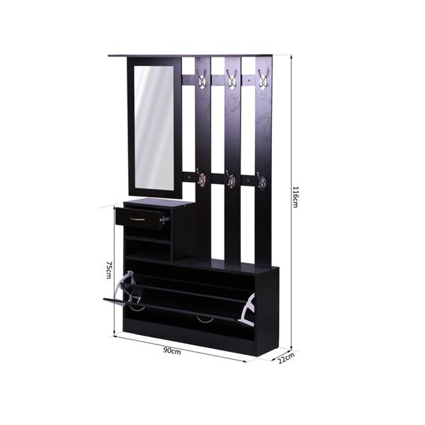 Three In One Combination Model Gate Cabinet with Shoe cabinet+Hang shelf+ Mirror,Black