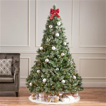 7\\'  Cashmere and Snow Bristle Mixed Tree with 75Pine Cones and 900 led Lights-UL,1233tips,Dia:59