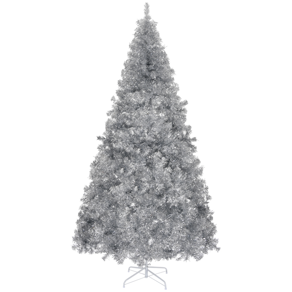 7 FT Pre-lit Artificial Christmas Tree, Hinged Xmas Pine Tree with 1250 Branch Tips, 450 Lights and Remote Control for Holiday Party Office Home, Silver