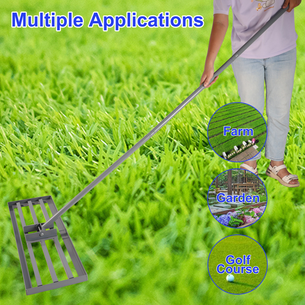 Garden backyard farmland golf course compost sand leveling with 79.5 long handle heavy duty tool lawn leveling rake 