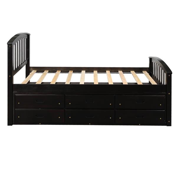 . Twin Size Platform Storage Bed Solid Wood Bed with 6 Drawers