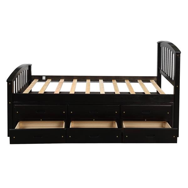 . Twin Size Platform Storage Bed Solid Wood Bed with 6 Drawers