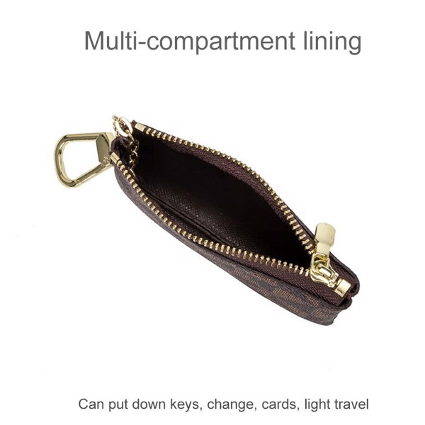 Coin Purse Change Mini Purse Wallet With Key Chain Ring Zipper for Men Women Fashionable Bag Key Chain Pendant Leather Classic Clutch Purse(Brown)