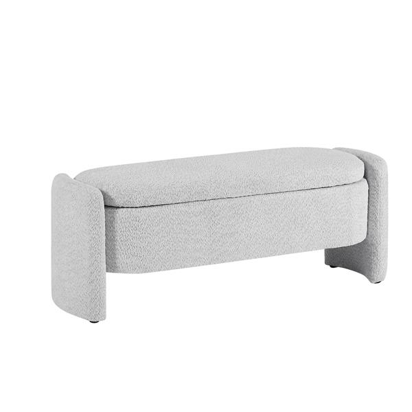 Oval Storage Bench 3D Lamb Fleece Fabric  Bench with Large Storage Space for the Living Room, Entryway and Bedroom,gray