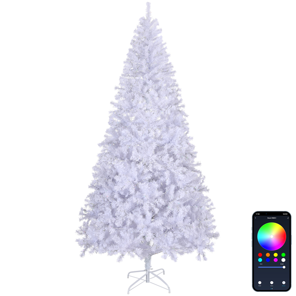 8 FT Pre-lit Artificial Christmas Tree, APP Controlled Xmas Tree Hinged Branches with 500 RGB Lights and 1500 Branch Tips, for Holiday Party Store Office Home, White