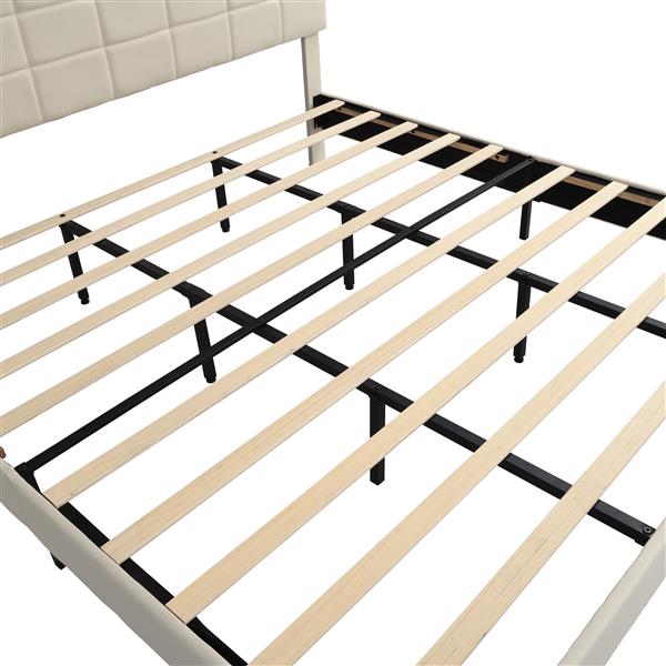 King Size Platform Bed Frame with Fabric Upholstered Headboard and Wooden Slats, No Box Spring Needed/Easy Assembly, Dark Beige