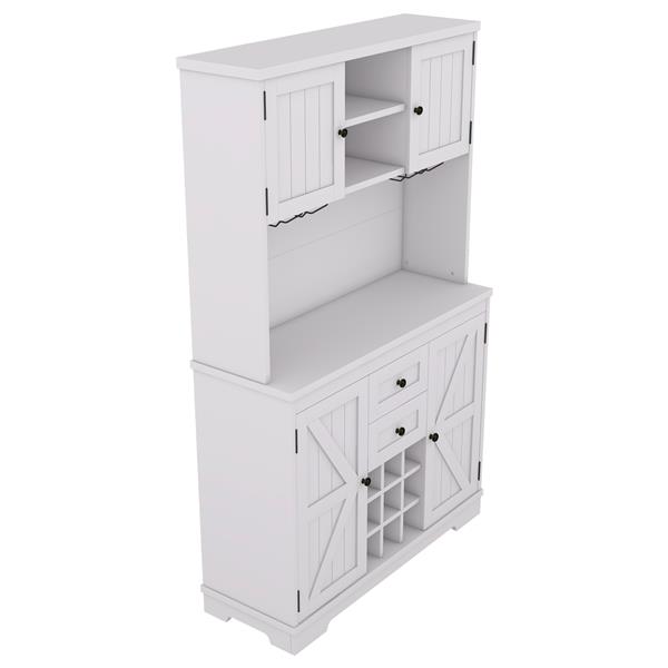 Coffee Bar Cabinet Kitchen Cabinet with Storage, Farmhouse Wine Cabinet with Drawers shelves and cabinets, Buffet Cabinet Wine & Glass Racks for Dining Room, White