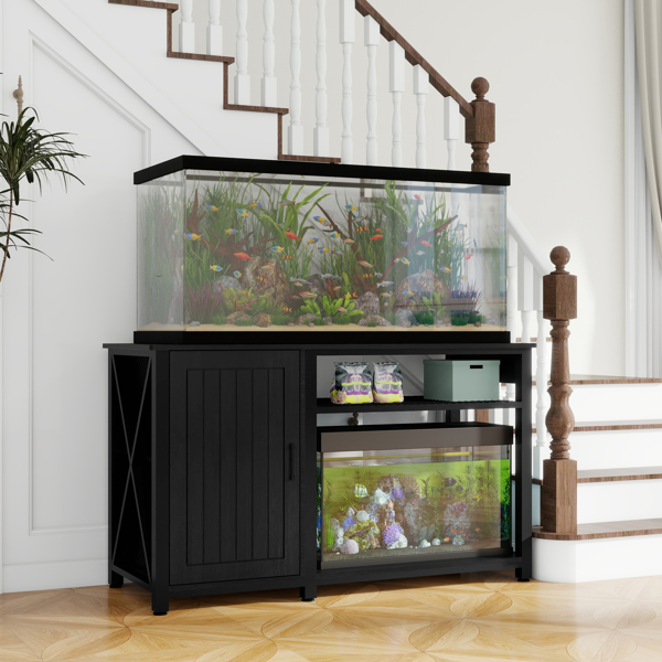 Heavy Duty 55-75 Gallon Aquarium Stand with Power Outlets, Cabinet for Fish Tank Accessories Storage - Metal Fish Tank Stand Suitable for Fish Tank, Turtle Tank, 880LBS Capacity, Black 