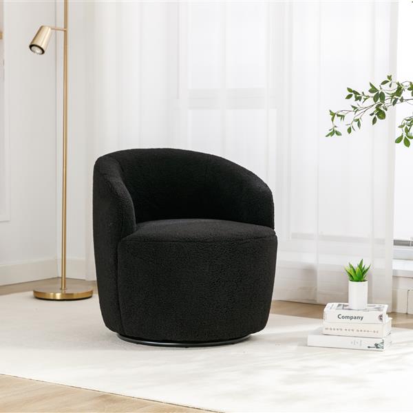 Teddy Fabric Swivel Armchair Barrel Chair With Black Powder Coating Metal Ring,Black