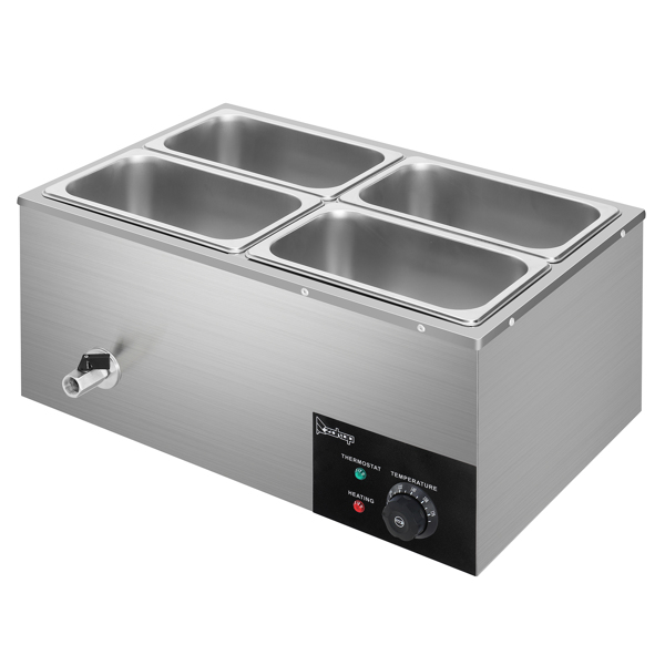 ZOKOP 110V 600W 5L*4 Stainless Steel Four Plates Heating Food Warming Soup Pool Silver