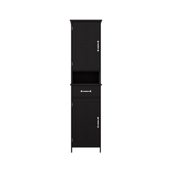 Double Door Narrow Height Slim Floor Standing Cabinet with 2 Adjustable Shelves-Black 