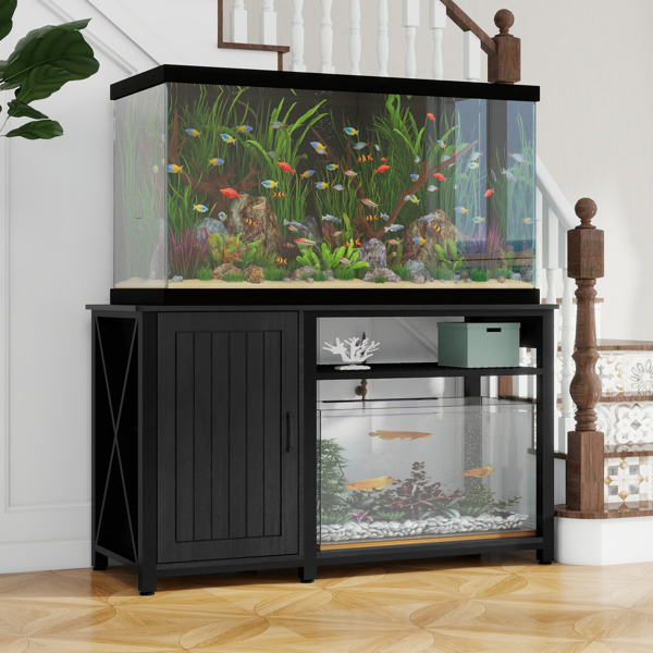 Heavy Duty 55-75 Gallon Aquarium Stand with Power Outlets, Cabinet for Fish Tank Accessories Storage - Metal Fish Tank Stand Suitable for Fish Tank, Turtle Tank, 880LBS Capacity, Black 