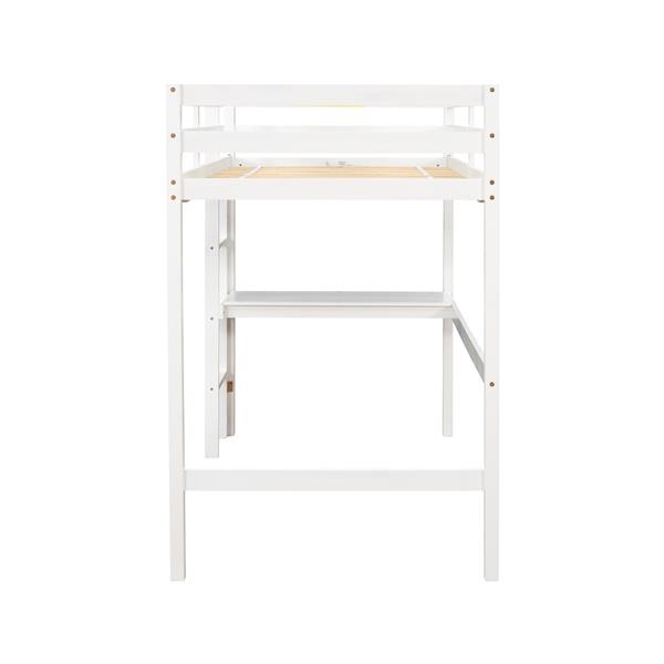 Twin Loft Pine Wood Bed with  built-in desk, Safety Guardrails, Ladder,White