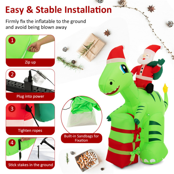 8 Feet Christmas Decoration Inflatable Santa Claus Dinosaur Decoration  ﻿