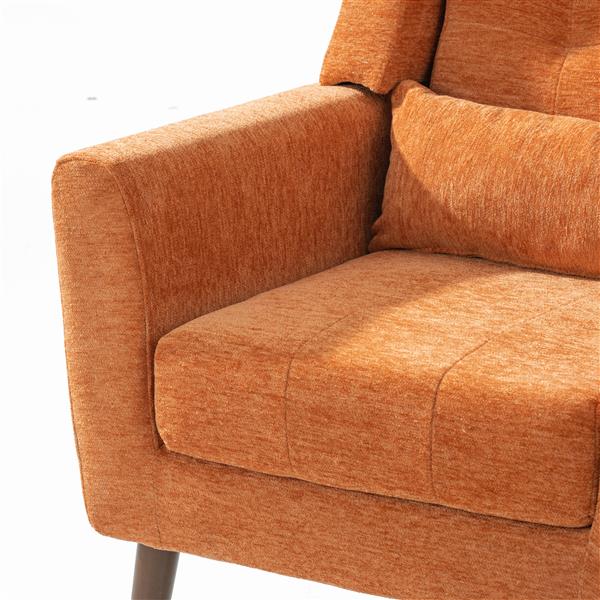 Modern Chenille Arm Chairs for Living Room,Upholstered Mordern Armchair,Comfy Soft Padded Lounge Chair in Small Space, Bedroom, w/Pillow, Solid Wood Leg (Orange)