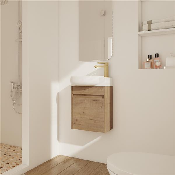 Soft Close Doors Bathroom Vanity With Sink,16 Inch  For Small Bathroom