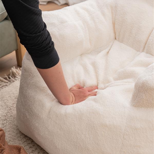 010-Soft Teddy Fabric Tufted Foam Bean Bag Chair With Teddy Fabric Ivory White