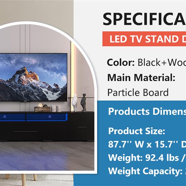 [Video] TV Console with Storage Cabinets, Remote, APP Control Long LED TV Stand, Full RGB Color Selection, 31 Modes Changing Lights Modern Entertainment Center with Power Cord (Black, for 80 inches)