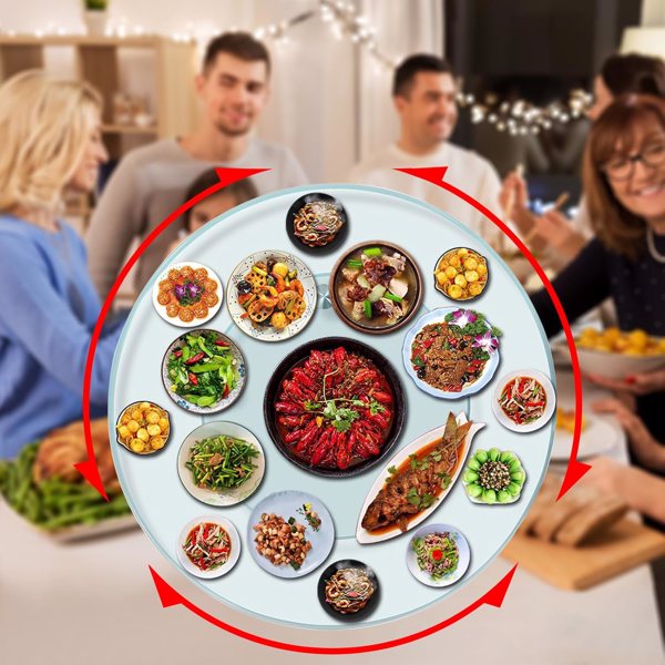 31.5" Glass Lazy Susan for Dining Table with 6 Rotating Wheels Table Top Centerpiece Kitchen Turntable Large Round Silent & Smooth Spin